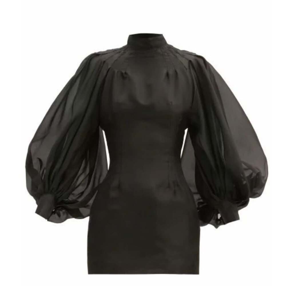 Elzinga Balloon-sleeve silk-organza mini dress Size: FR 42 in Black